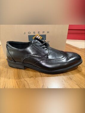 Joseph Black Leather Brogue Derby Dress Shoes
